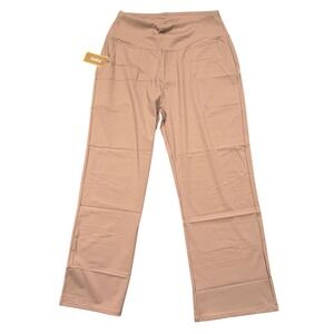 New Oalka Womens XL Wide Leg High Rise Yoga Pants Taupe